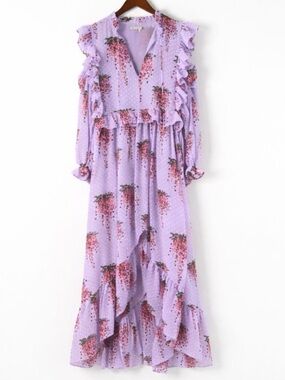 Stella Nova Morgan Lilac Wisteria Swiss Dot Cutout Ruffle Maxi Dress Size 6
